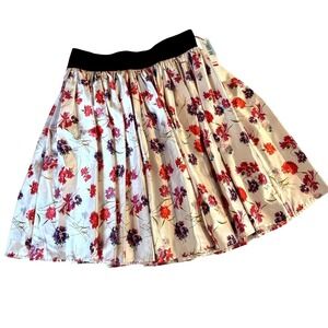 Fiorucci Pleated Floral Skirt Women's US 10 Ivory Pink Purple Stretch Waist NWT